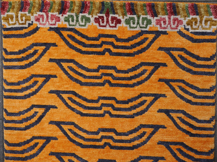 16076 Tibetan Tiger Rug 6 x 3 ft hand knotted - Djoharian Design