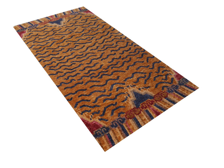 16085 Tibetan Tiger Rug 6 x 3 ft hand knotted - Djoharian Design
