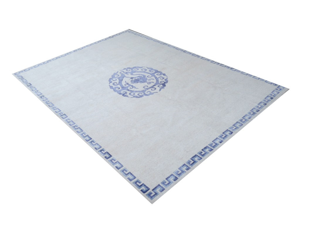 Dragon Rug China Design hand-knotted beige blue