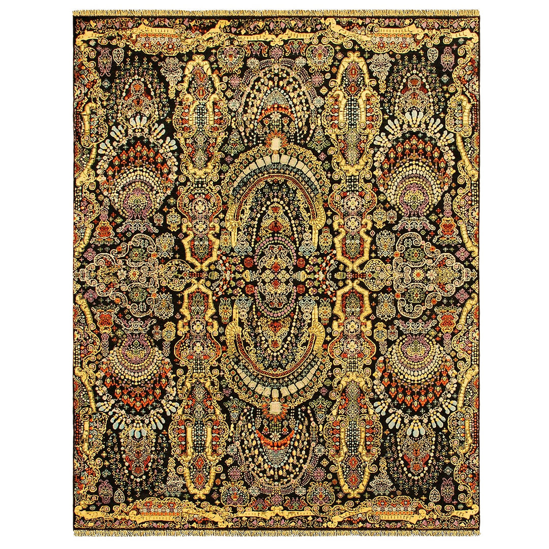 Luxury 9x12 ft designer rug with a sculptural high-low relief cut. Hand-knotted 70% silk & 30% wool. Bespoke sizes up to 30x20 ft and Pantone/RAL colors available for custom orders.
