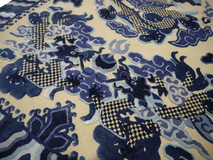 16190 Dragon Rug Imperial Silk China hand-knotted beige blue