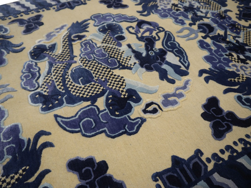 16190 Dragon Rug Imperial Silk China hand-knotted beige blue