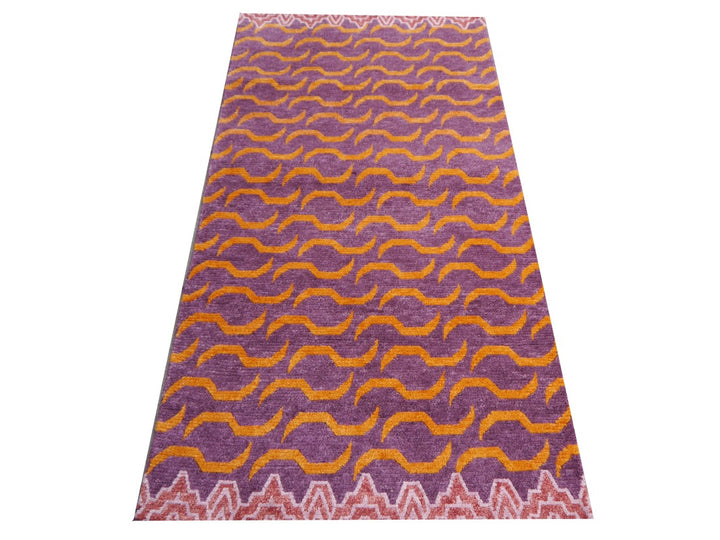 Tibetan Tiger Rug Khaden 3 × 6 ft (180 × 90 cm) Violet Orange | 16202