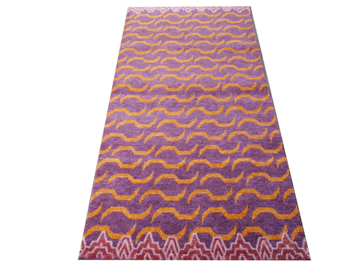Tibetan Tiger Rug Khaden 3 × 6 ft (180 × 90 cm) Violet Orange | 16202
