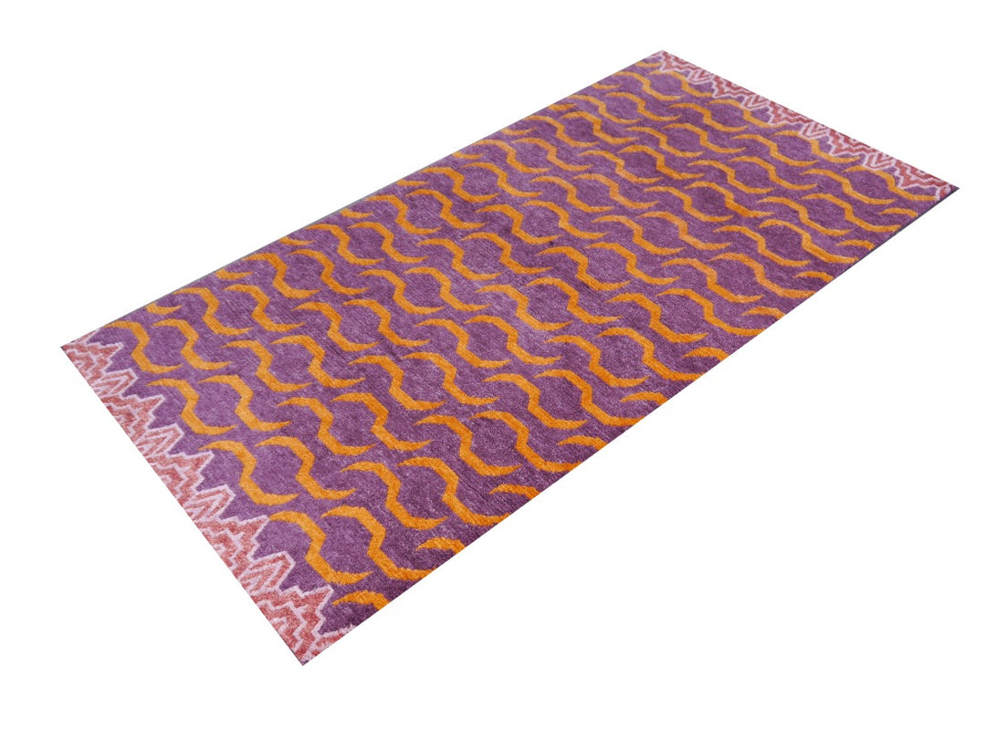 Tibetan Tiger Rug Khaden 3 × 6 ft (180 × 90 cm) Violet Orange | 16202