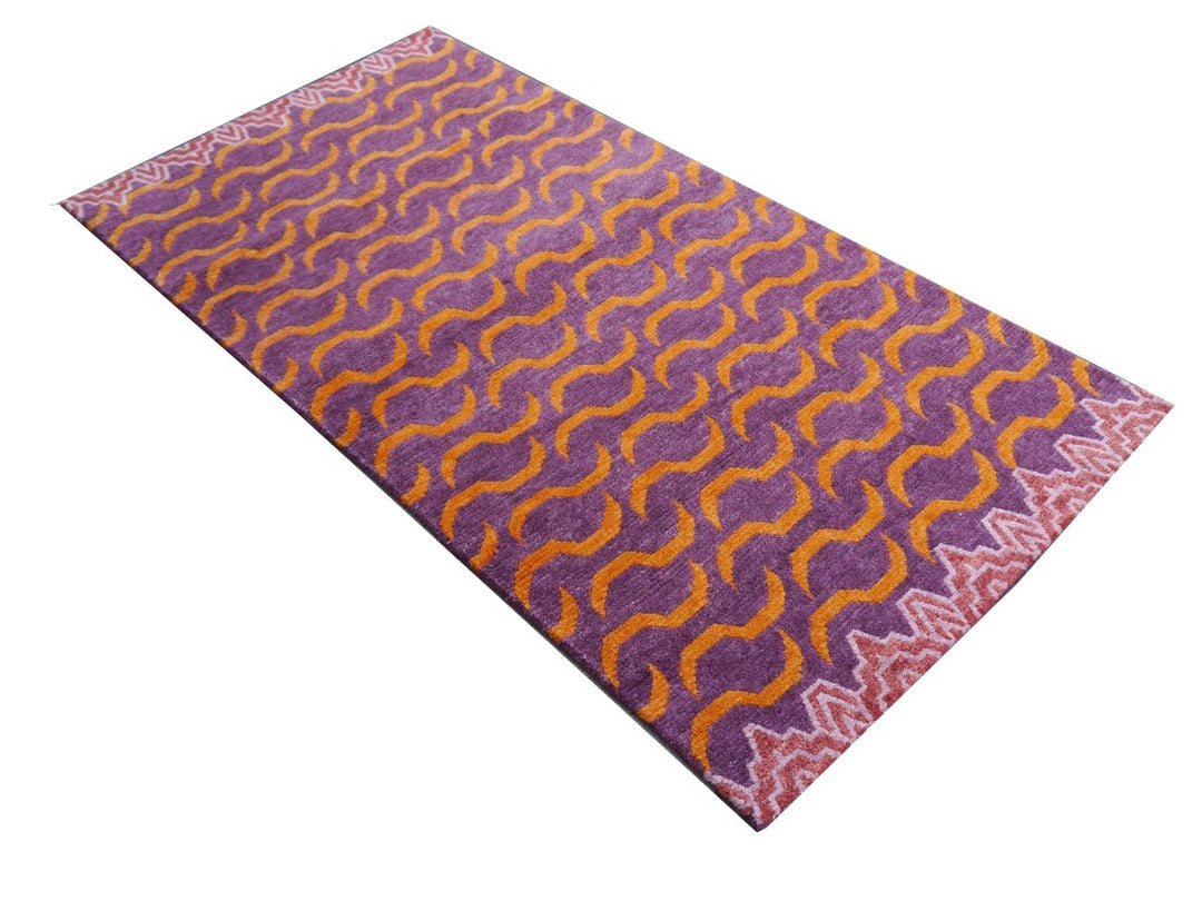 Tibetan Tiger Rug Khaden 3 × 6 ft (180 × 90 cm) Violet Orange | 16202