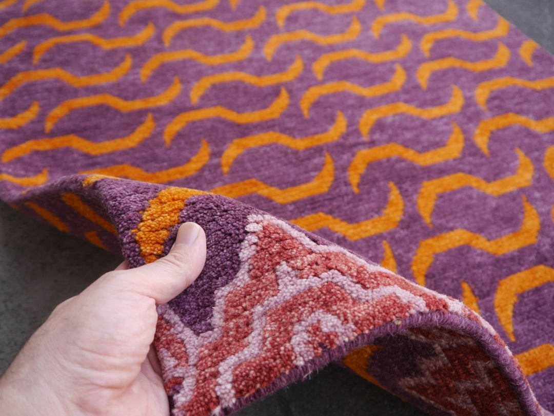 Tibetan Tiger Rug Khaden 3 × 6 ft (180 × 90 cm) Violet Orange | 16202