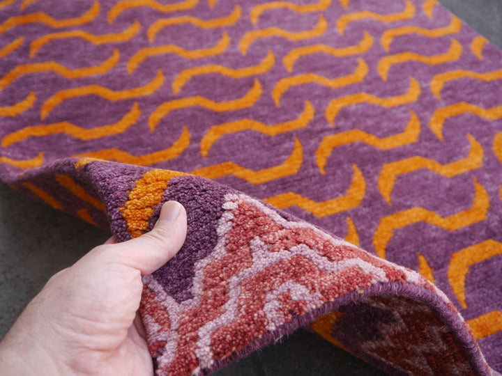 Tibetan Tiger Rug Khaden 3 × 6 ft (180 × 90 cm) Violet Orange | 16202