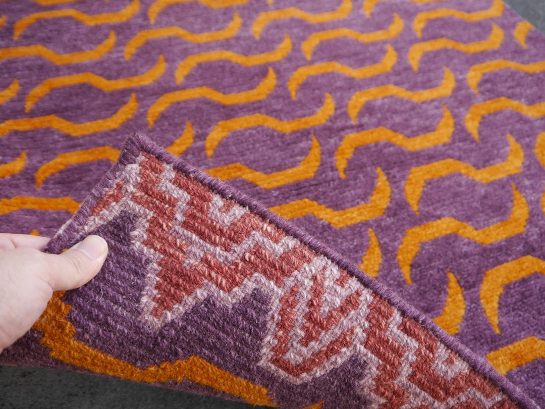 Tibetan Tiger Rug Khaden 3 × 6 ft (180 × 90 cm) Violet Orange | 16202