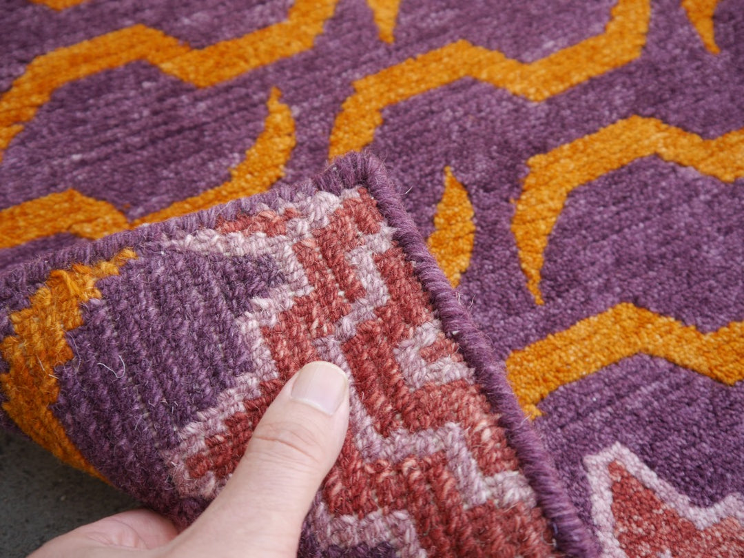 Tibetan Tiger Rug Khaden 3 × 6 ft (180 × 90 cm) Violet Orange | 16202