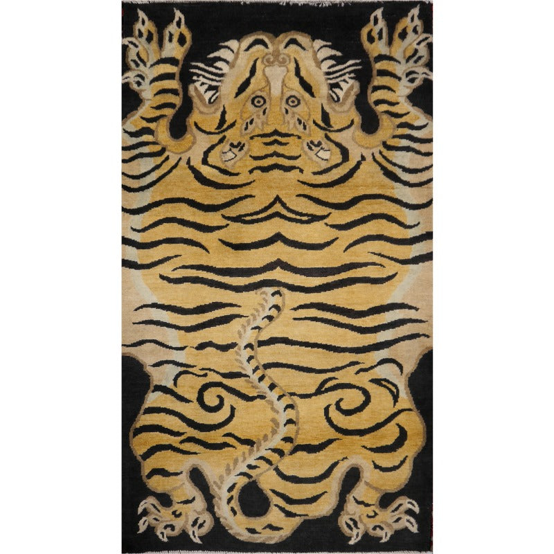 16448 Tibetan Tiger Rug 6 x 3 ft hand knotted - Djoharian Design