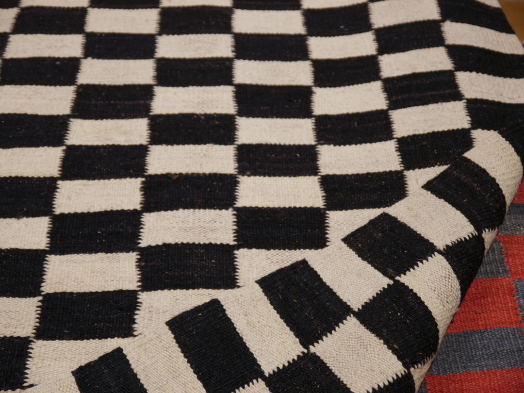 MAZANDARAN Kilim ROXANE Flatweave 15 x 12 ft Black Wool-White 16427