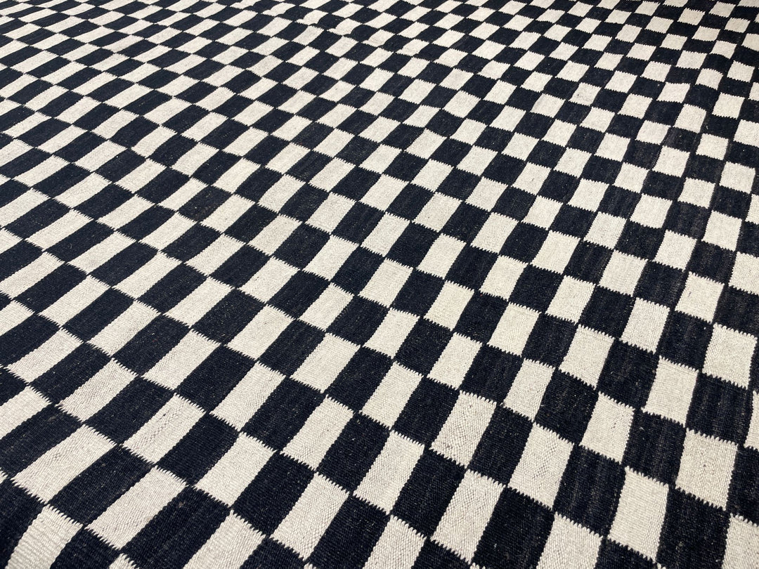 MAZANDARAN Kilim ROXANE Flatweave 15 x 12 ft Black Wool-White 16427
