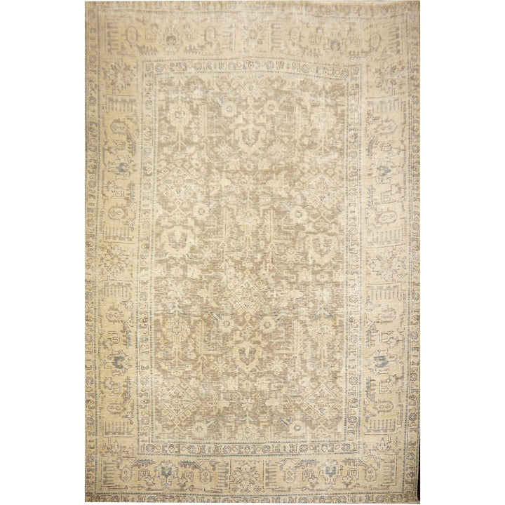 6.6 x 9.2 ft Classic Vintage Persian Rug Muted Beige, Green & Slate hand knotted