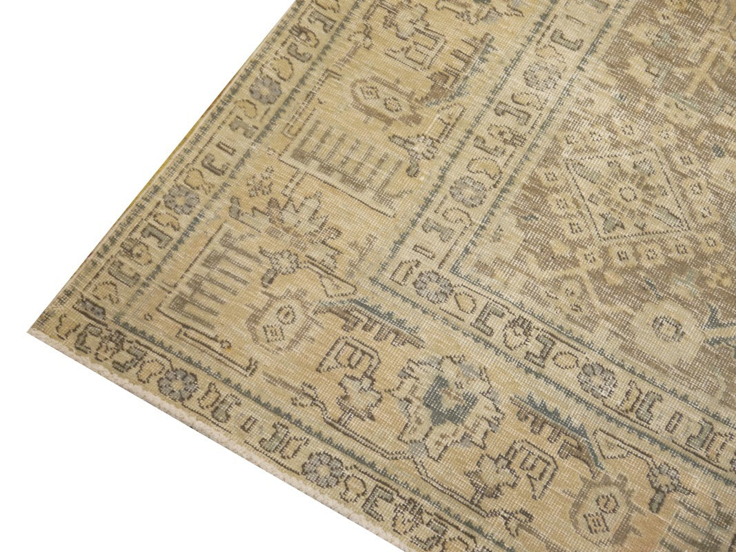 6.6 x 9.2 ft Classic Vintage Persian Rug Muted Beige, Green & Slate hand knotted