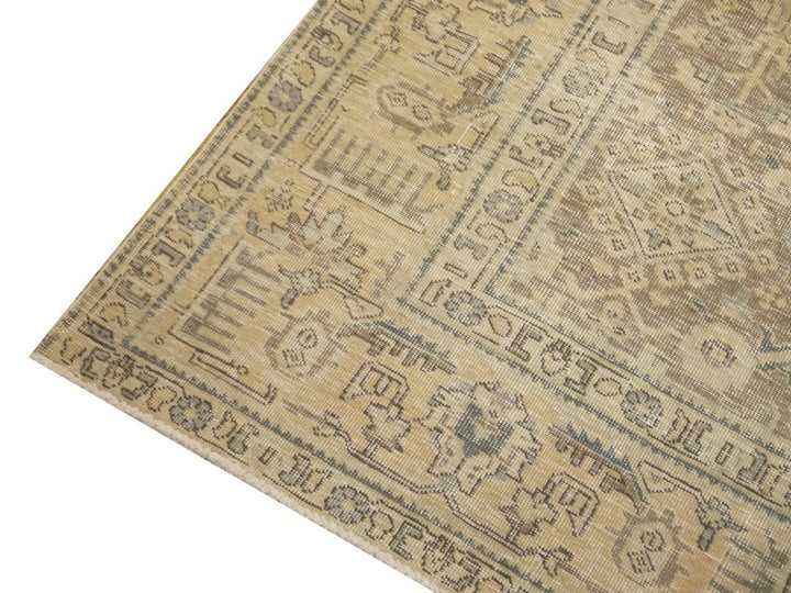 6.6 x 9.2 ft Classic Vintage Persian Rug Muted Beige, Green & Slate hand knotted