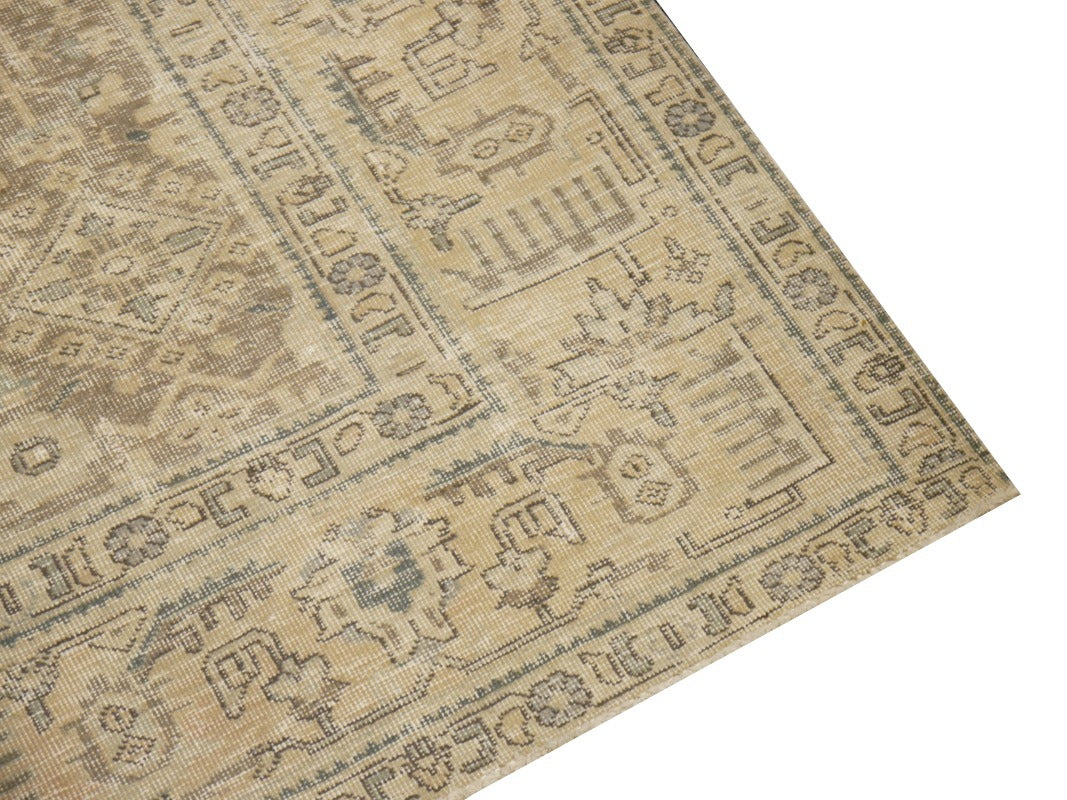6.6 x 9.2 ft Classic Vintage Persian Rug Muted Beige, Green & Slate hand knotted