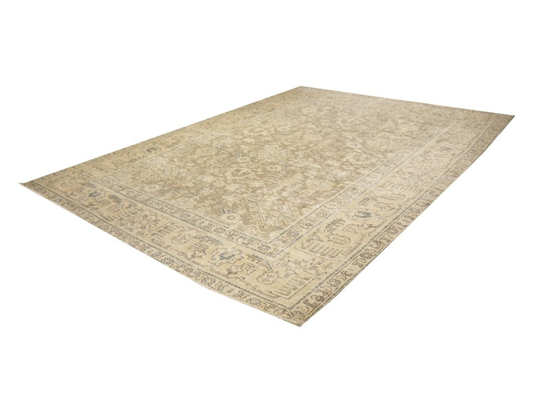 6.6 x 9.2 ft Classic Vintage Persian Rug Muted Beige, Green & Slate hand knotted