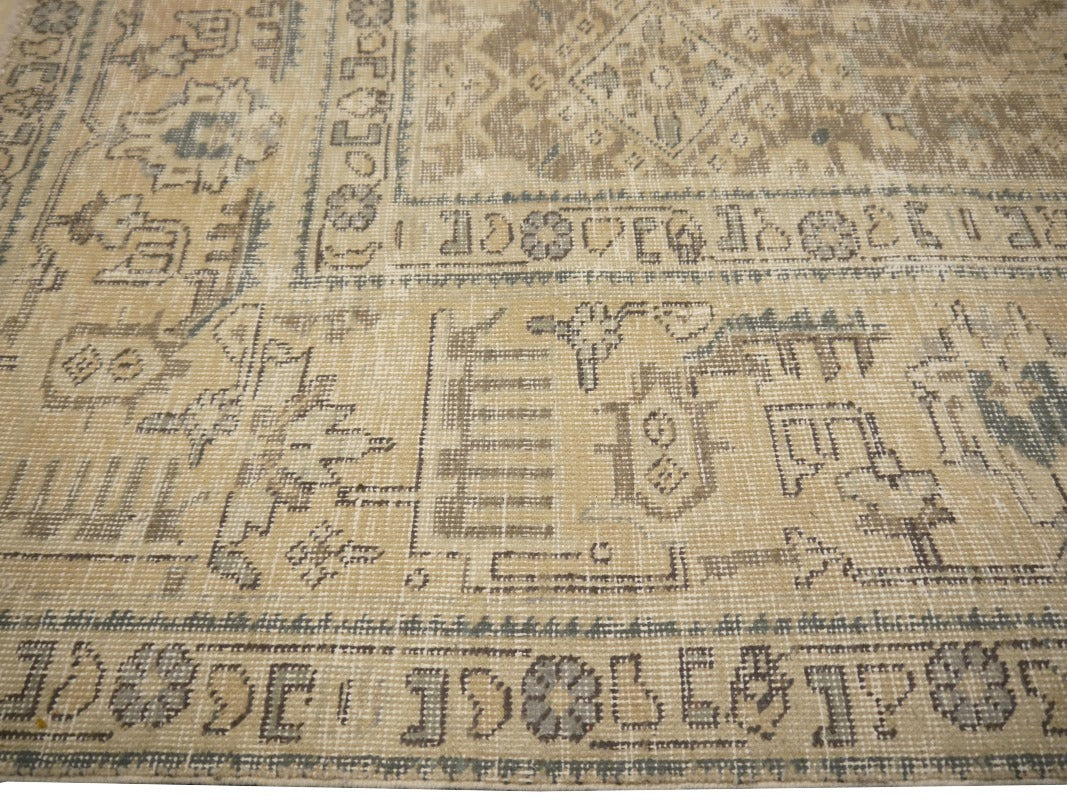 6.6 x 9.2 ft Classic Vintage Persian Rug Muted Beige, Green & Slate hand knotted