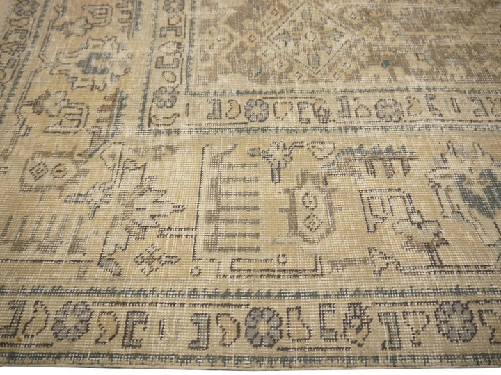 6.6 x 9.2 ft Classic Vintage Persian Rug Muted Beige, Green & Slate hand knotted