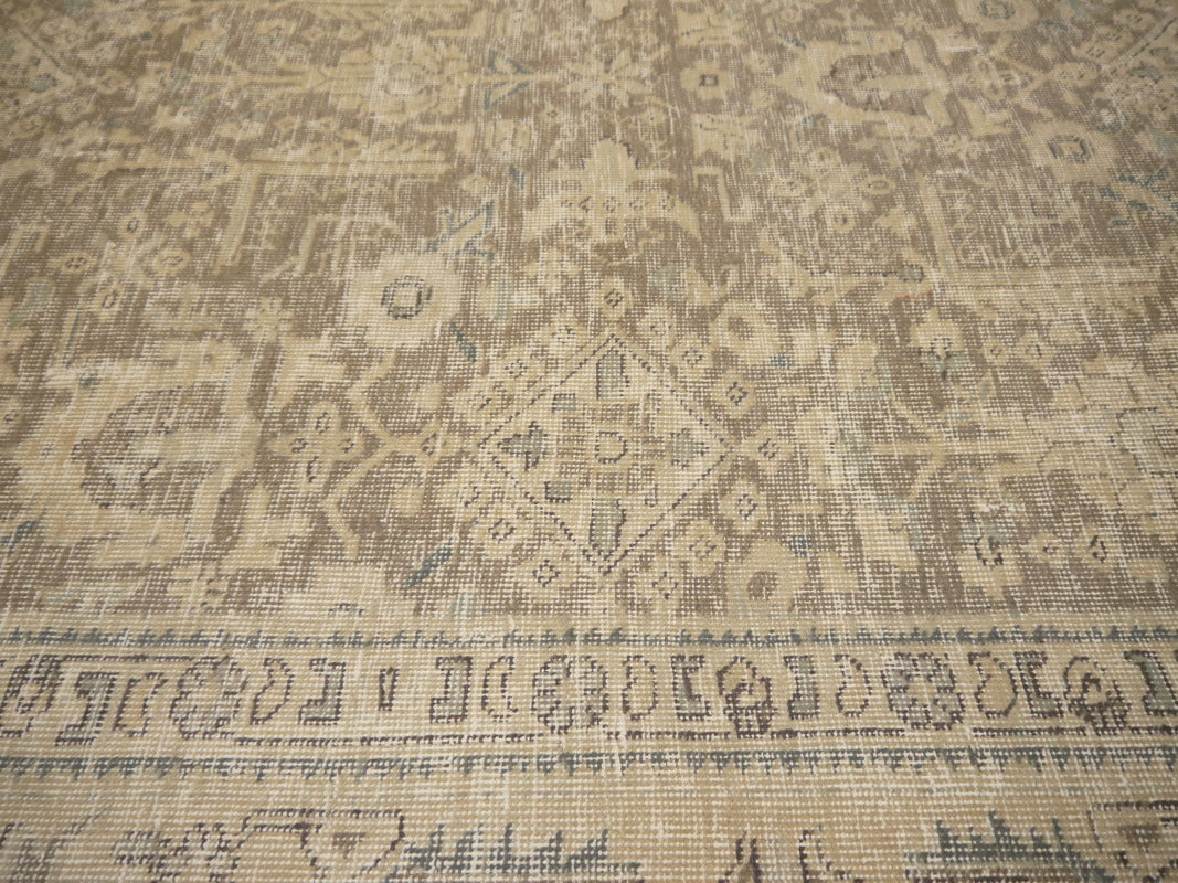6.6 x 9.2 ft Classic Vintage Persian Rug Muted Beige, Green & Slate hand knotted