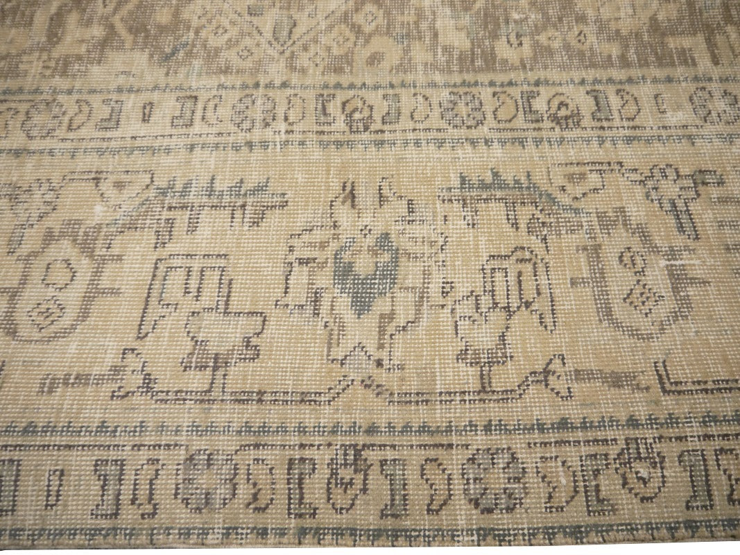 6.6 x 9.2 ft Classic Vintage Persian Rug Muted Beige, Green & Slate hand knotted