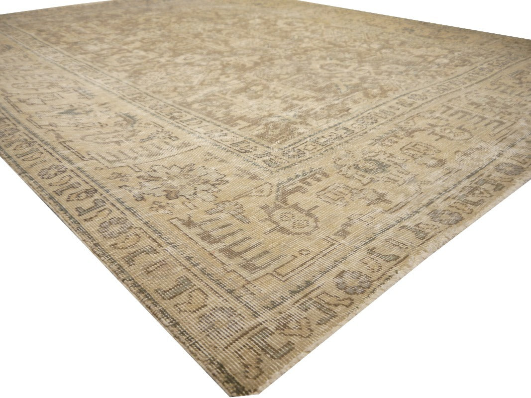 6.6 x 9.2 ft Classic Vintage Persian Rug Muted Beige, Green & Slate hand knotted
