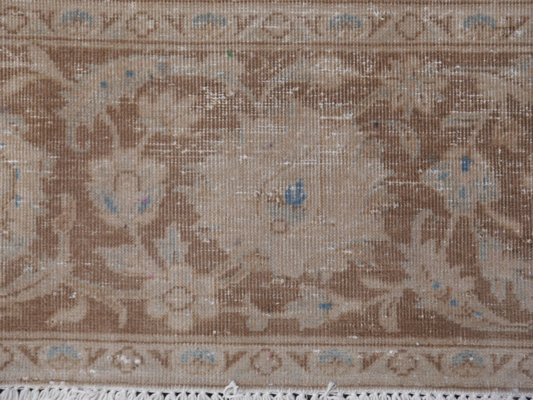 ANTIQUE VINTAGE PERSIAN RUG - MUTED BOWN & BLUE HAND KNOTTED CARPET 13.1 x 9 ft