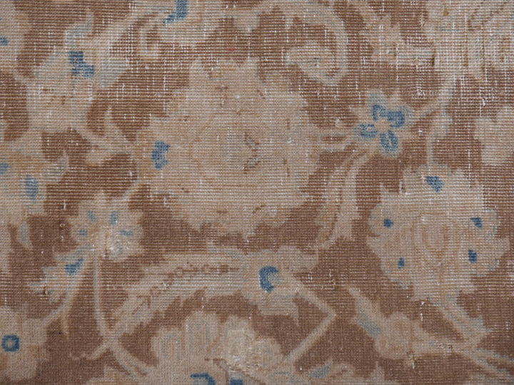 ANTIQUE VINTAGE PERSIAN RUG - MUTED BOWN & BLUE HAND KNOTTED CARPET 13.1 x 9 ft