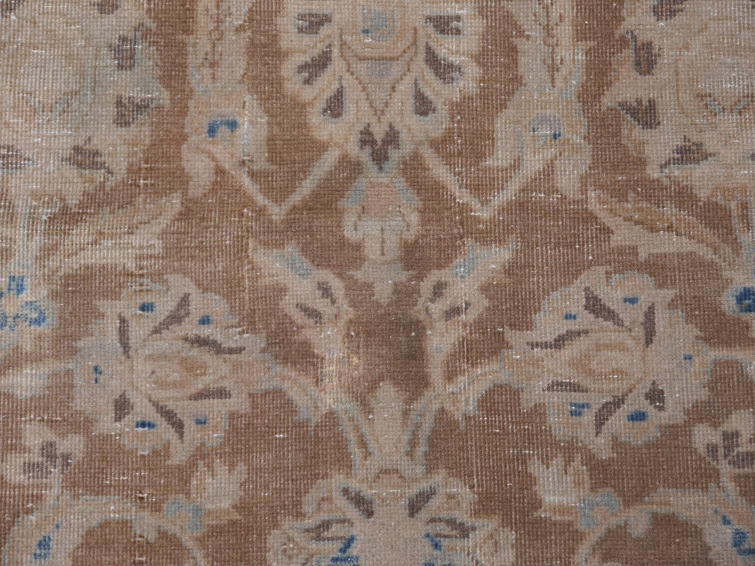 ANTIQUE VINTAGE PERSIAN RUG - MUTED BOWN & BLUE HAND KNOTTED CARPET 13.1 x 9 ft
