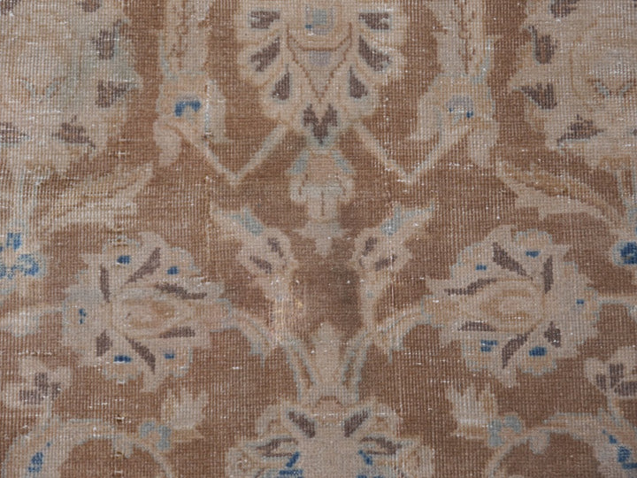 ANTIQUE VINTAGE PERSIAN RUG - MUTED BOWN & BLUE HAND KNOTTED CARPET 13.1 x 9 ft