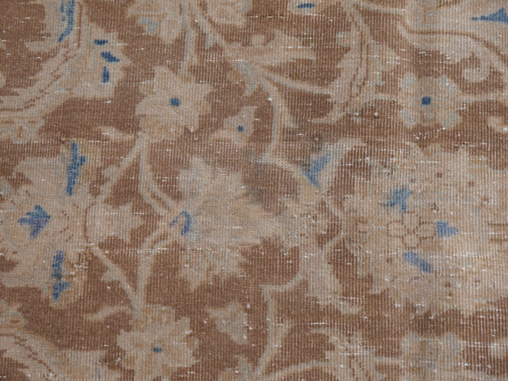 ANTIQUE VINTAGE PERSIAN RUG - MUTED BOWN & BLUE HAND KNOTTED CARPET 13.1 x 9 ft