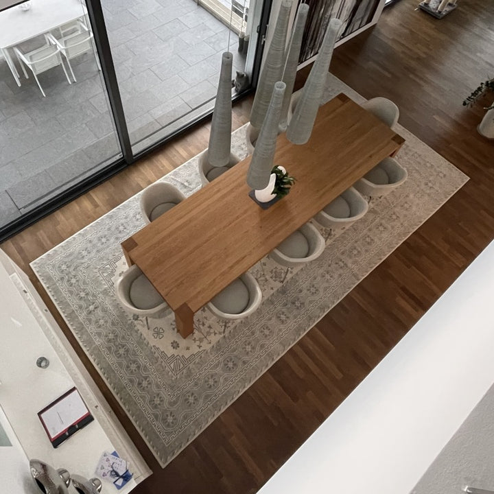 Khotan rug 18 x 9 ft wool silk white grey