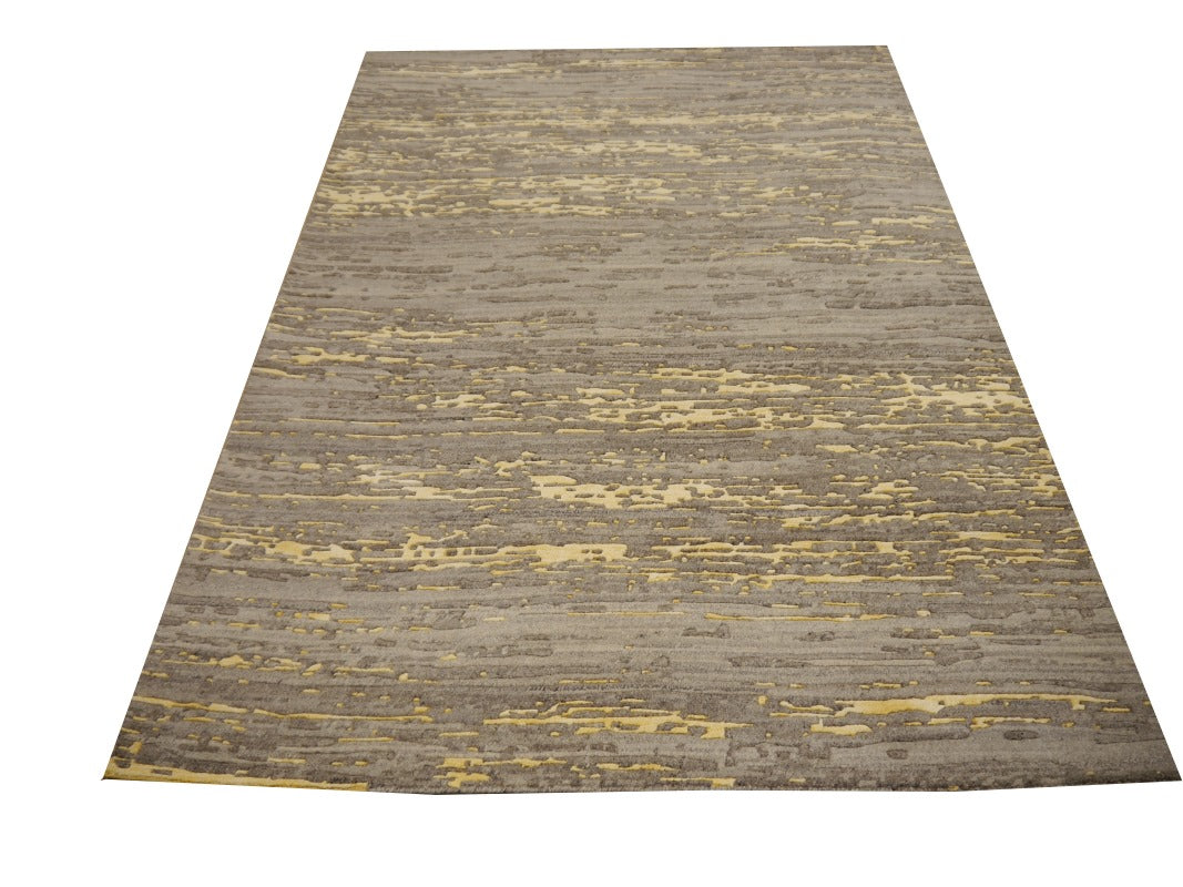 Herleen Modern Designer Vloerkleed Wol &amp; Viscose — Grijs &amp; Goud