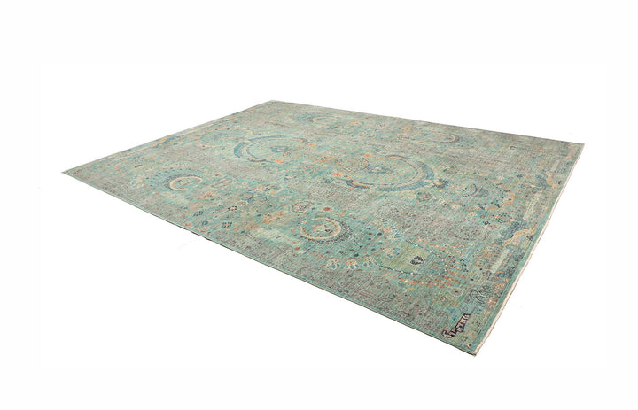 Karakul Rug 9 x 12 ft (269 x 366 cm) Aqua & Grey Hand-Knotted Afghan Wool view 4, stock no. 469063