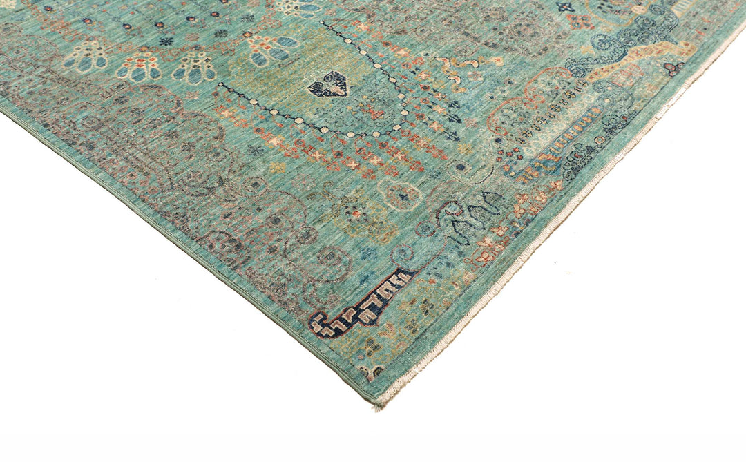 Karakul Rug 9 x 12 ft (269 x 366 cm) Aqua & Grey Hand-Knotted Afghan Wool view 9, stock no. 469063