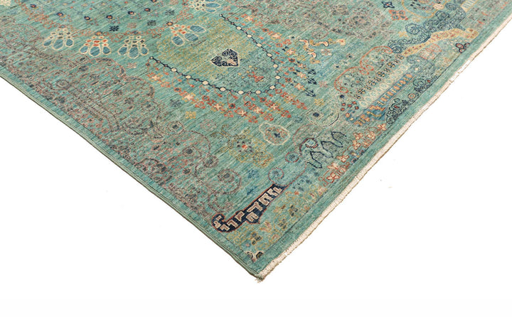 Karakul Rug 9 x 12 ft (269 x 366 cm) Aqua & Grey Hand-Knotted Afghan Wool view 9, stock no. 469063