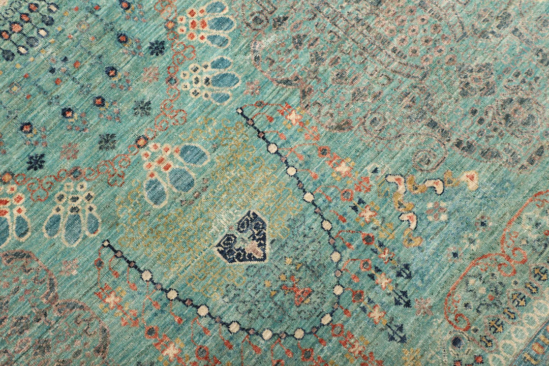 Karakul Rug 9 x 12 ft (269 x 366 cm) Aqua & Grey Hand-Knotted Afghan Wool view 10, stock no. 469063
