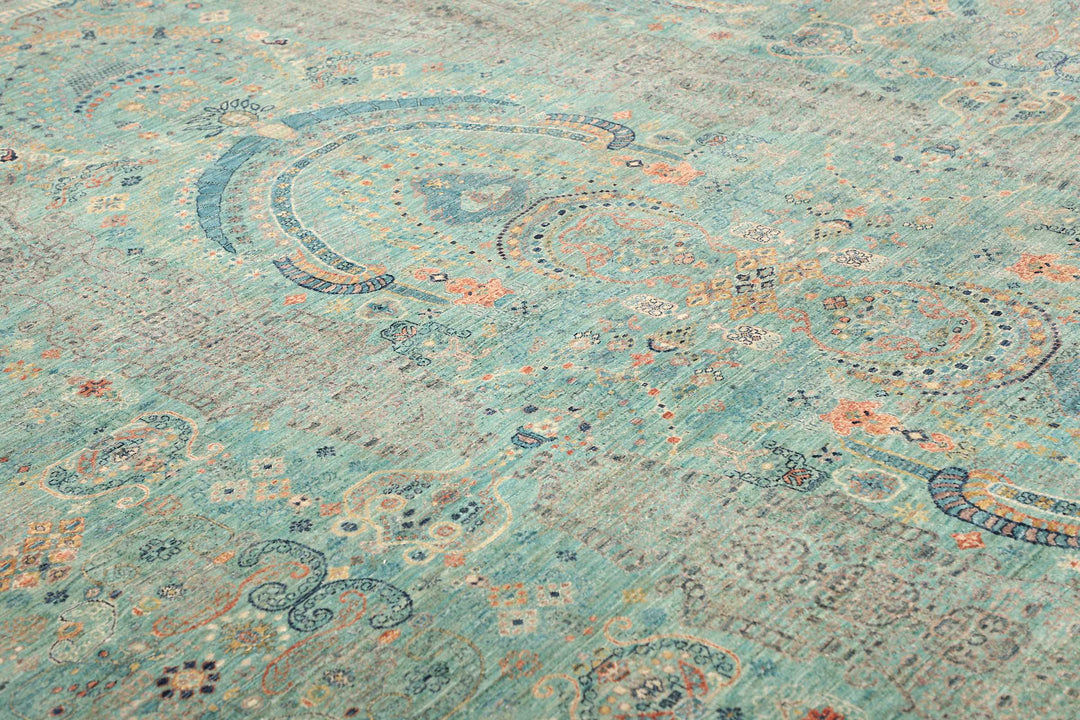 Karakul Rug 9 x 12 ft (269 x 366 cm) Aqua & Grey Hand-Knotted Afghan Wool view 11, stock no. 469063