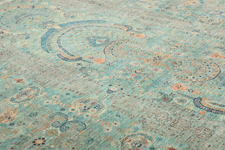 Karakul Rug 9 x 12 ft (269 x 366 cm) Aqua & Grey Hand-Knotted Afghan Wool view 11, stock no. 469063