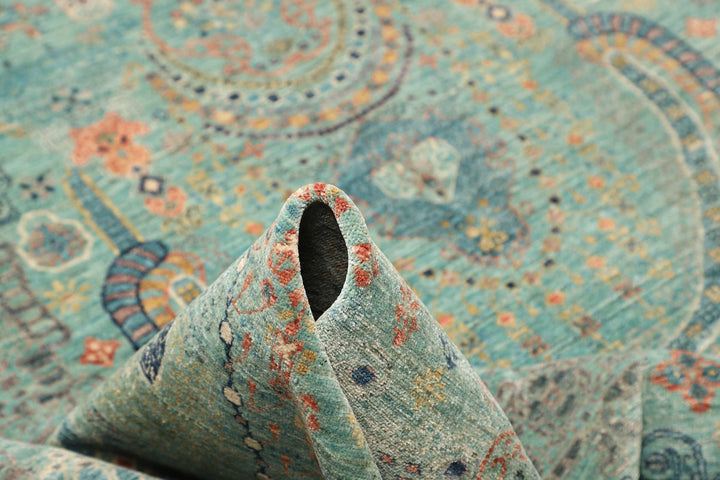 Karakul Rug 9 x 12 ft (269 x 366 cm) Aqua & Grey Hand-Knotted Afghan Wool view 6, stock no. 469063