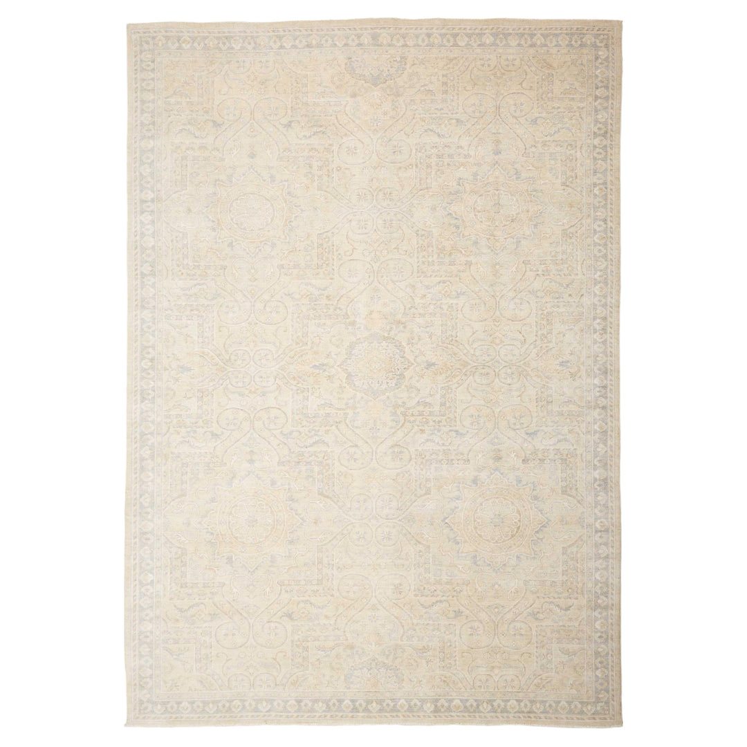 Fine Oushak design rug 205 x 290 cm, faded ivory and powder blue, hand-knotted in Afghanistan – 16614
