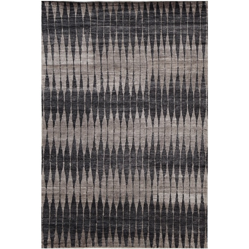 Mystique designer rug in bamboo silk, hand-knotted in India, 300 × 250 cm, modern diamond design in grey and charcoal | Djoharian 15751