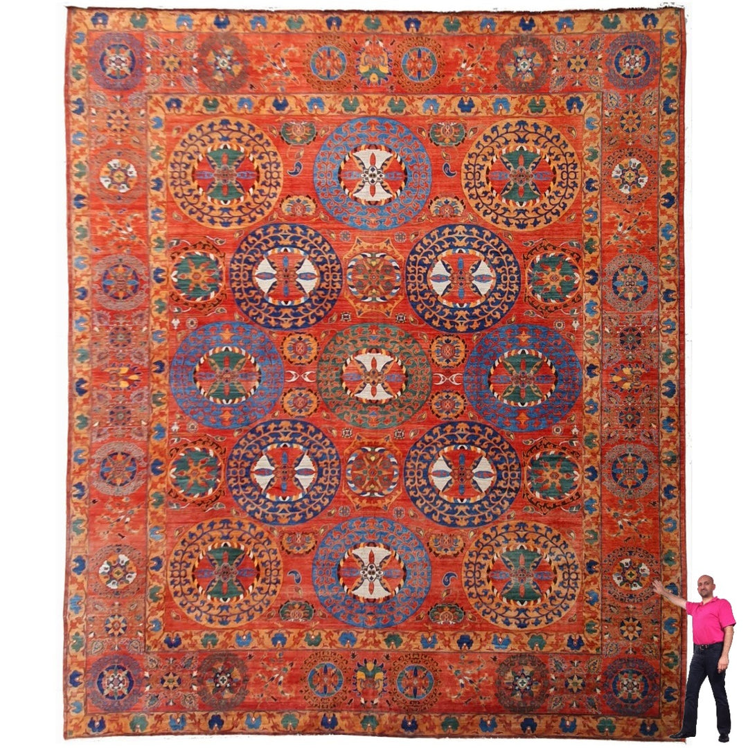 Palatial and huge palace size, oversized rug, hand-knotted wool.  It was part of the set on the movie SPENCER with Kristen Stewart. 