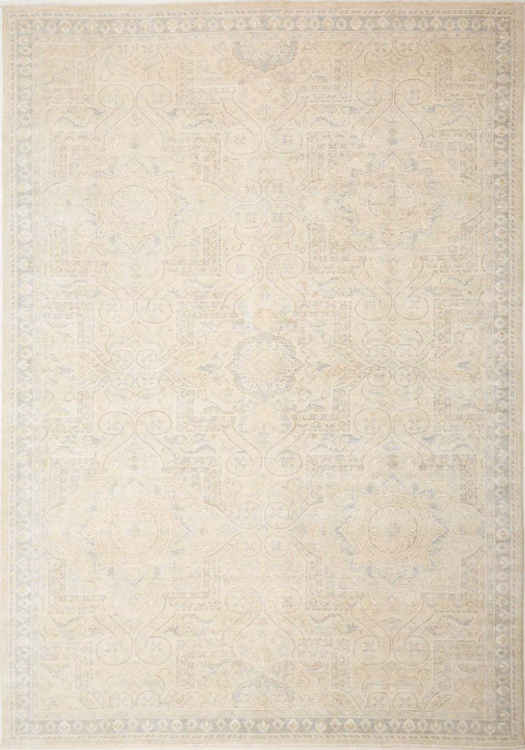 Fine Oushak design rug 205 x 290 cm, faded ivory and powder blue, hand-knotted in Afghanistan – 16614