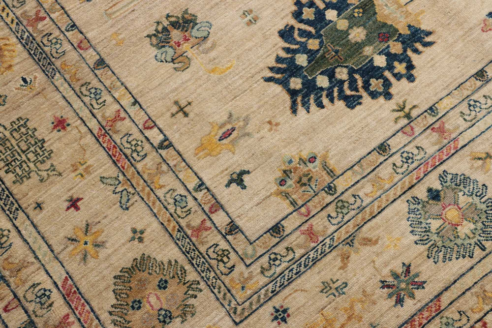 Fine Oushak design rug 243 x 300 cm, ivory with navy and camel palmettes – detail 3 – 412469