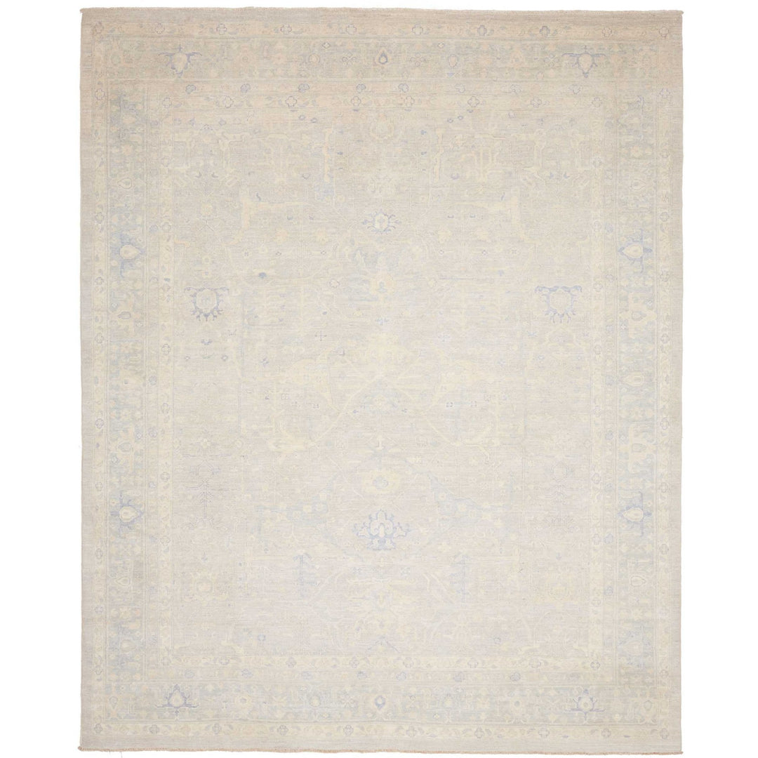 Fine Oushak design rug 245 x 301 cm, silver grey with ivory and soft blue, hand-knotted in Afghanistan – 474334
