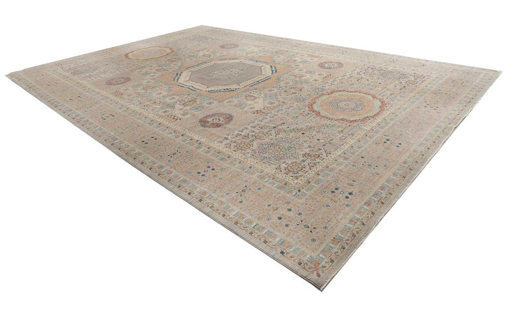 Mamluk rug 476964 — central octagon with star elements, beige and powder blue