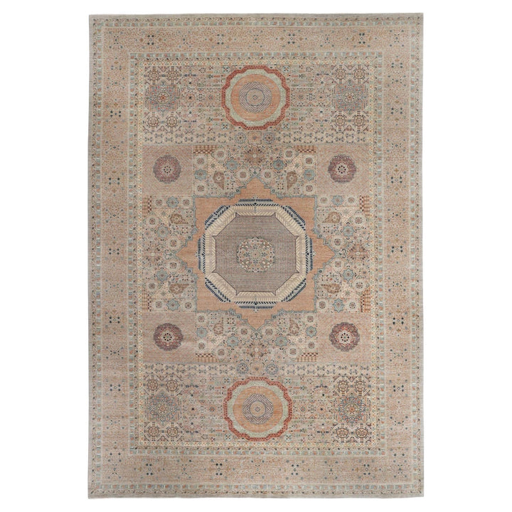 Palatial Mamluk rug 580 × 400 cm, hand-knotted Afghan wool, beige field with central octagon — full view