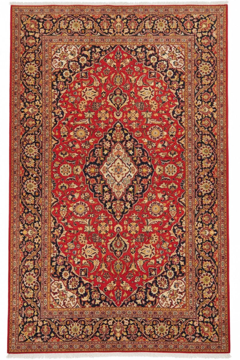Kashan Silk Rug 5 × 7 ft (210 × 138 cm) Red | 14504